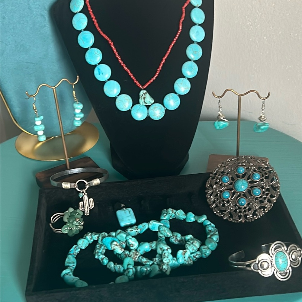 Mixed Bulk Vintage and Fashion Turquoise Red Jasper Mixed Stone Silver Jewelry